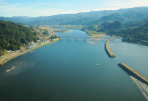 aerial photo of bridge and river
